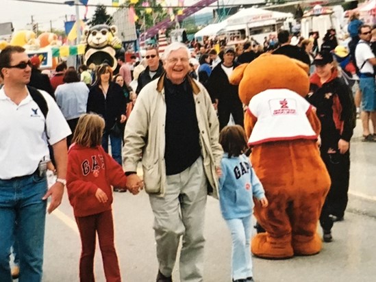  Grandad with ffion and Bethan at the rodeo in Canada 2002
