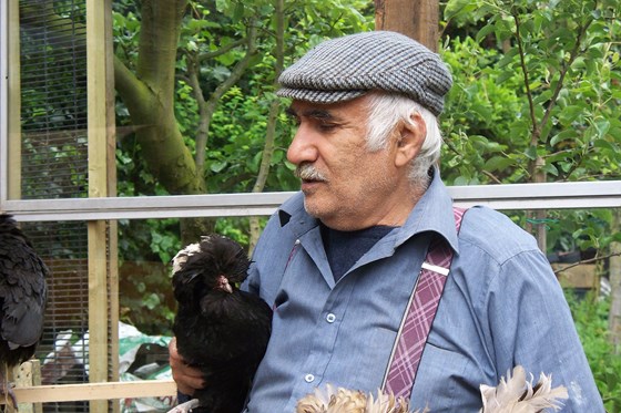 Baba and the chickens.