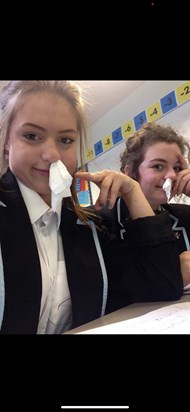 In class when I got told off for having tissue in my nose when my nose was running so Becca put tissue up her nose too so I wasn’t the only one ❤️