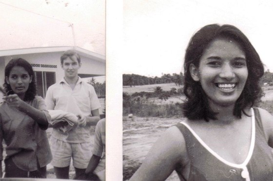 Beach lime in Granville, Trinidad, in late 60s. At left, Angela and John, soon after they first met.