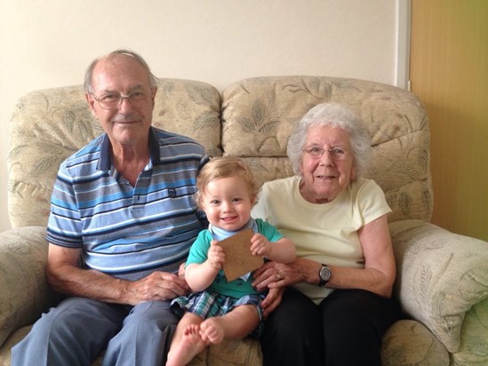 Grandpa, Nanny and their great-grandson Charlie