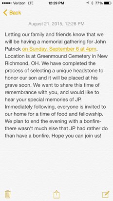Memorial announcement