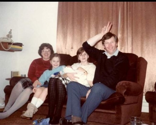 A family picture with Dad being silly - 1984