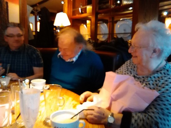 Robin & Tom sharing a joke 88th Birthday Meal 06.02.16