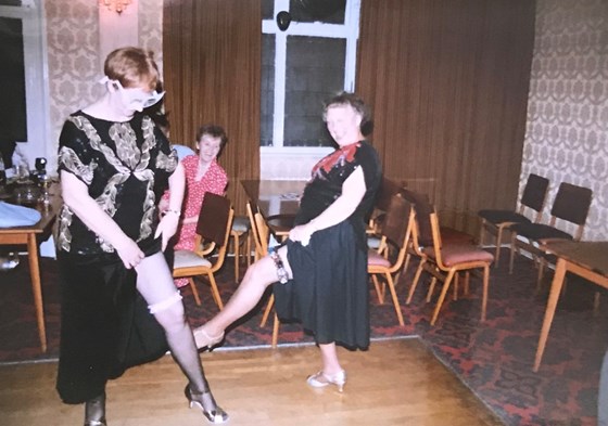 Showing a bit of leg, with Ballroom Dancing friends.