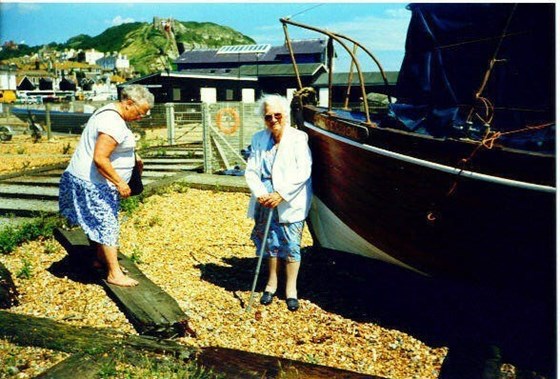 Mum & Aunty Iris at my Brother Tom's boat in Hastings c 1998