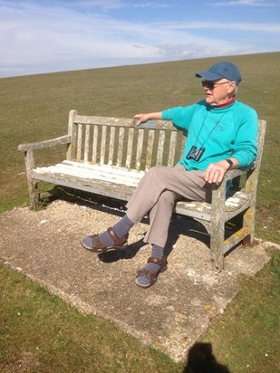 Roger on his favourite seat on Tennyson Down