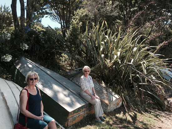 Sheila and Nicky under the native trees in Rocky Bay