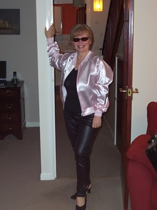 Dot's sense of fun as a 'Pink Lady' on our way to a 50's fancy dress do.
