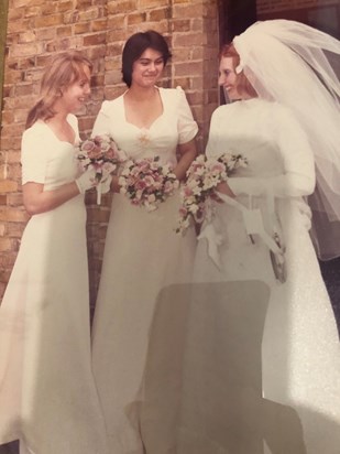 The beautiful bride with her bridesmaids, Val and Laura