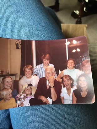 Some of the grandchildren and great grandchildren with Poppa on his 80th? Birthday  