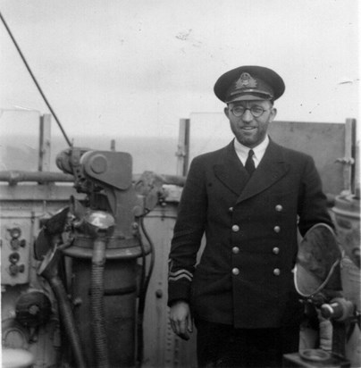 Surgeon Lt Commander Weir|: Spuff's Dad on the bridge of HMS Norfolk 1941(2)