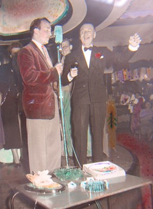 Lez on stage at Skegness c.1950 with "Happy Harry Hudson".