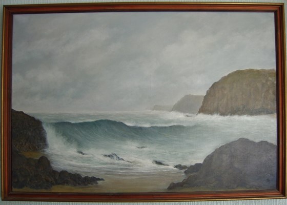 Boat cove W.Cornwall 40"x28" c.1981, oil painting on s.canvas by LRB.