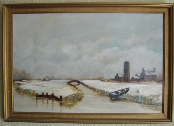 Old canal Aldridge, 30"x20" canvas board, 1974. (One of Lez's favourites)