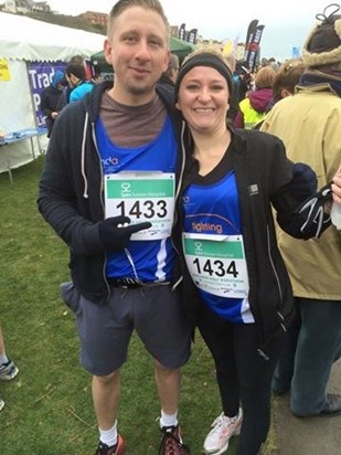 Vicky and Dave running in the Hastings Half Marathon in memory of their dad. They raised over £1500.