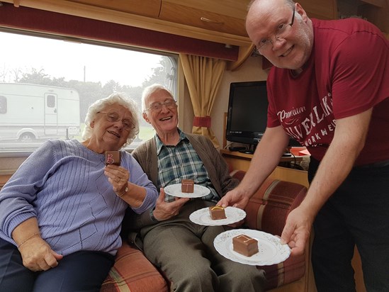 Ted and Jean with Niall eating Cake 