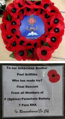 Tribute wreath from F (Sphinx) Para RHA