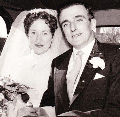 Betty & Les in Wedding car  -  1957