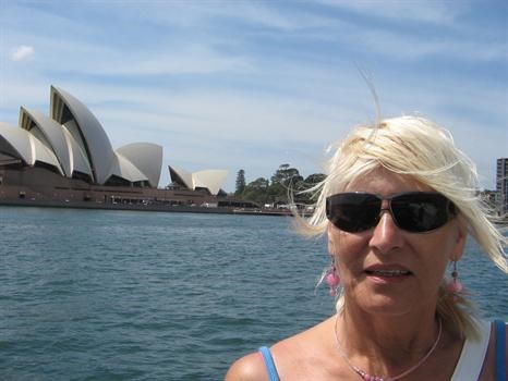 Val with Sydney Opera house Backdrop