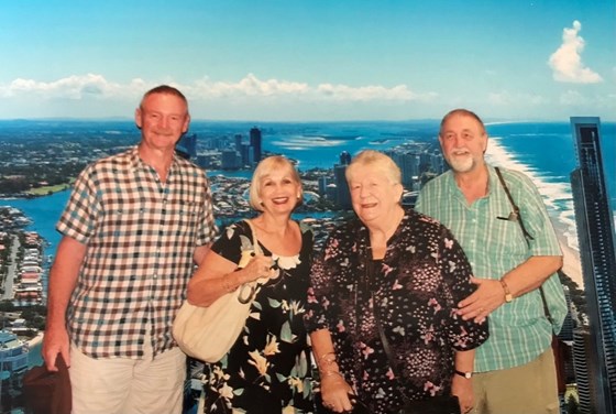 Stephen, Lynne, Linda & Colin, top of Surfers Paradise.