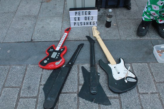 AND THESE WERE THE INSTRUMENT HE USED TO PLAY (PETER YOU WILL BE MISSED FROM EVERYONE IN LIVERPOOL AND THE STALL HOLDERS AS WELL (R.I.P. PETER)