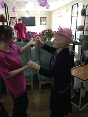 Cathy dancing in the Care Home