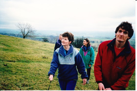 Sue, Andy, Caroline and Pam - ascent of Dufton Pike (1991)