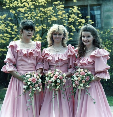 Sue was one of my bridesmaids - 19 May 1984 - just look at those dresses!!
