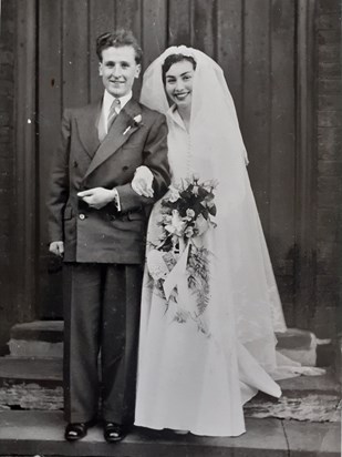 Mary and Roy on their wedding day; December 3rd 1955, St John's Church, Goldenhill