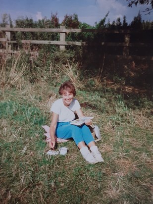 Mary the artist - doing a "Constable" - Dedham, Suffolk, 1989