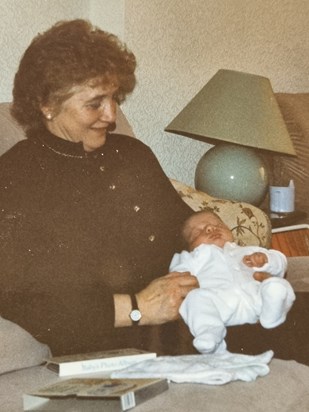 Mum becoming a Grandma to Daniel,1990.