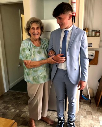 Pat became a dear friend to our family during lockdown and shared in our family milestones , here she is just before Dan went off to his prom.