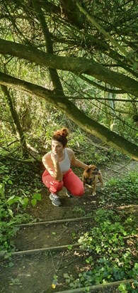 Doing what she loved best walking her dogs x