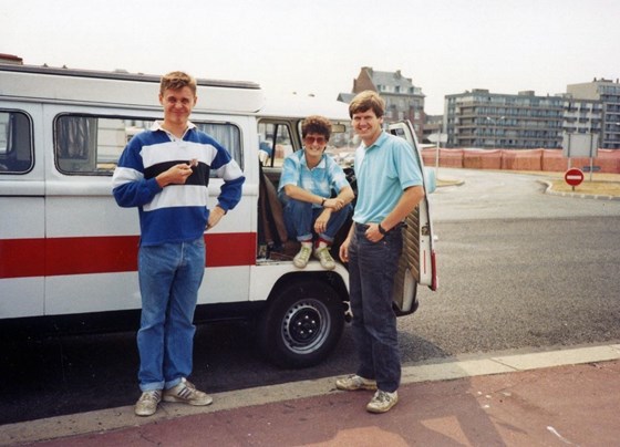 Steve, Sue & Pete by camper van on route to Bittany holiday 1989