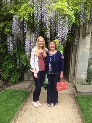 Mum and Jessica, standing by the small passageway that was the inspiration for the book, the secret garden, Worcester College, University of Oxford 