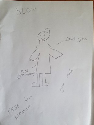 Emily drew this in February 💔 When I asked why Susie had a bump on her head she said 'it's her bun, Susie always had her hair in a bun!' 🥰🤗