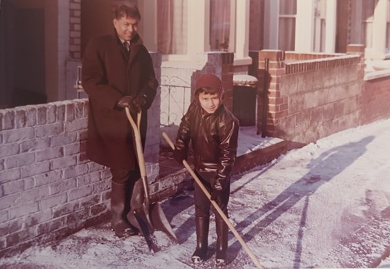 Me and my father shoveling snow circa 1968 outside our first house in Reading