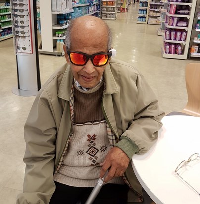 He had to go for an eye test so I had him trying out sunglasses to make him look cool