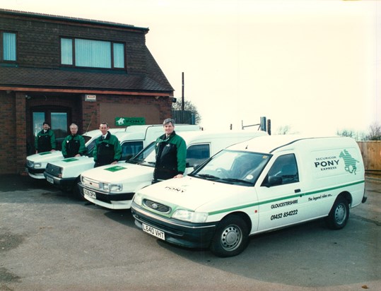 Ready to roll—second from left—outside the Pony Express Office - Churchdown (March 1995)