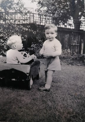 Theydon Bois, summer 1953: with Cousin Stephen - sitting in Peter's car!