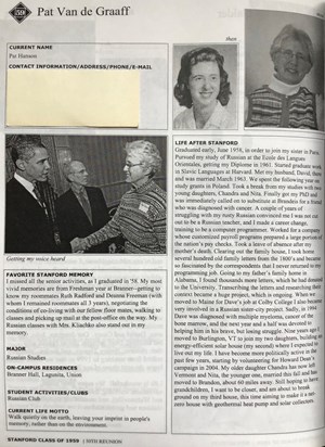 Pat’s page from the Stanford University Class of 1959 50th Reunion book