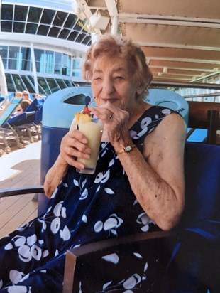 May relaxing during a cruise holiday with her daughter Tina