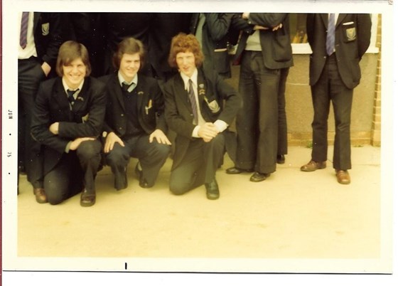 Mick with Steve Thomas (left) and Ian (Jock) Stewart - our last day at Sixth form at Dunsmore