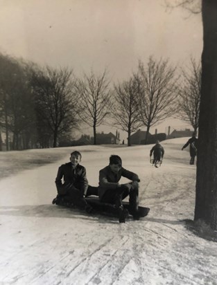 Dad and his twin brother David sledging on their Home town Hinckley 