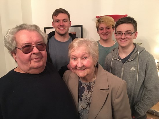 2017 Connie's 80th birthday - Brendan, Connie, Liam, Rory and Fintan