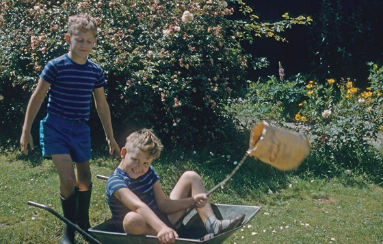 NICK and Simon (in the wheelbarrow)