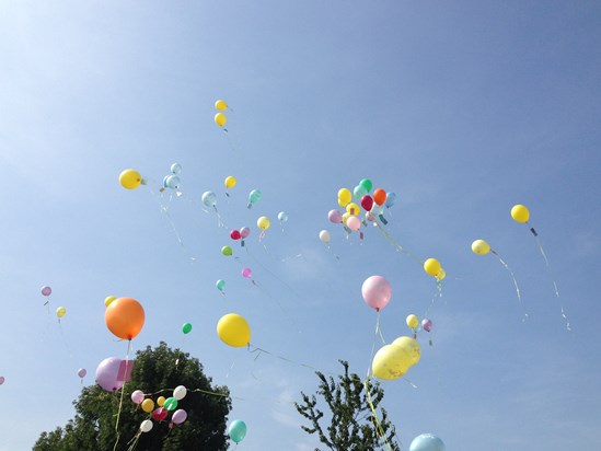 73 balloons released as we say goodbye, 1 for every year of your life xx