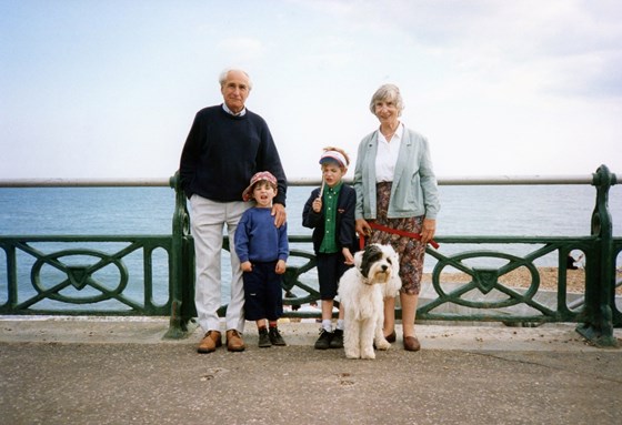 Joyce and Arno with boys by sea