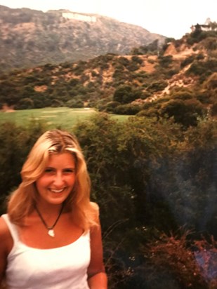 1996 in front of the Hollywood sign, during our California backpacking travels.